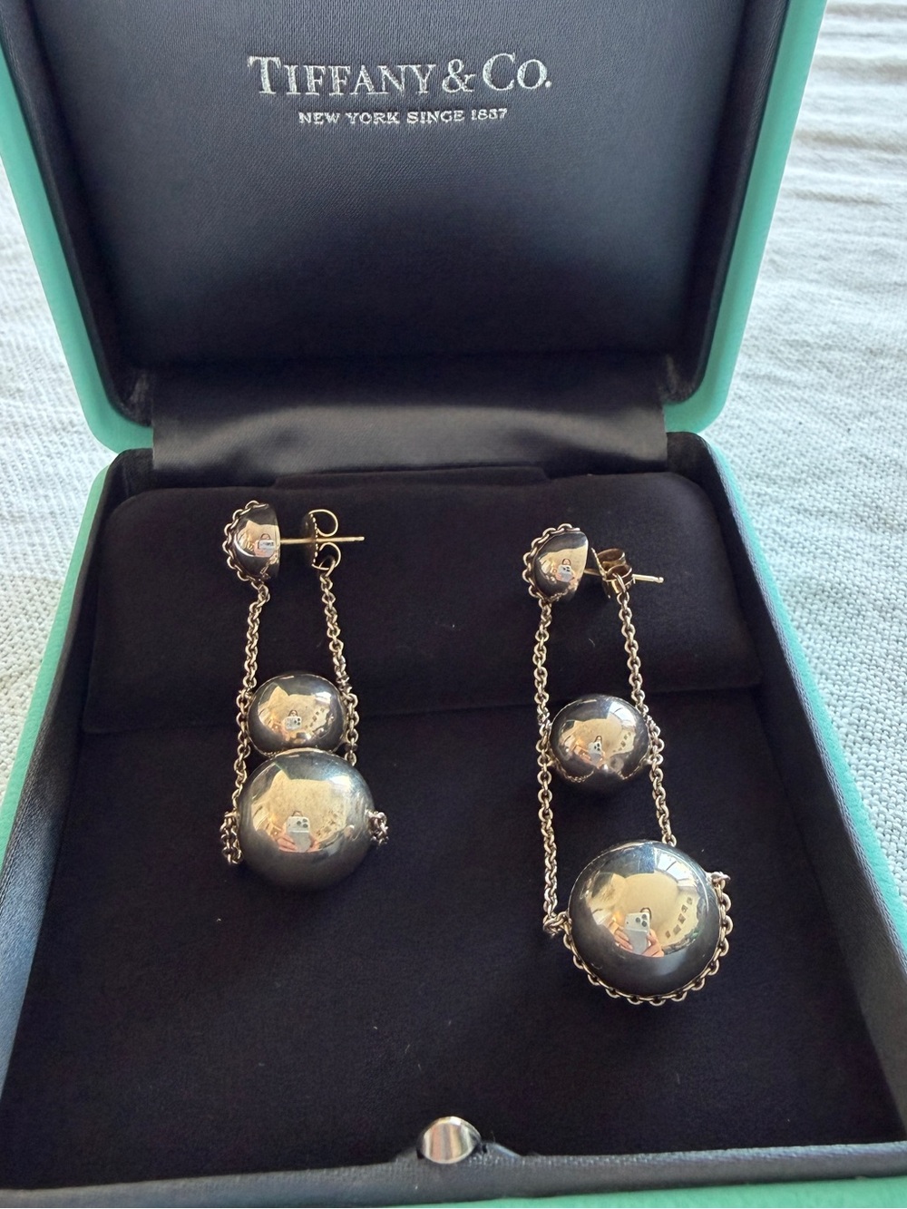 Tiffany & Co. Silver Drop Ball Chain Earrings